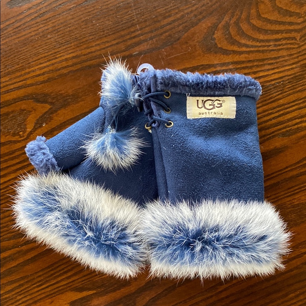 UGG Blue Furry Fingerless Mittens